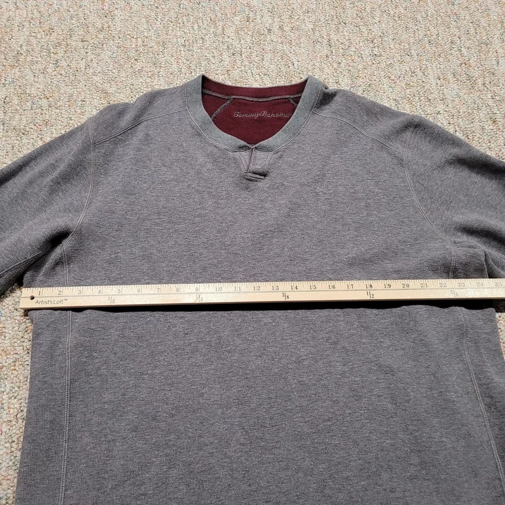 Tommy Bahama Sweatshirt Mens XL Grey Reversible Split Neck Pullover Knit Sweater